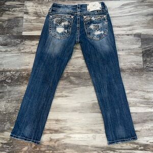 Miss Me signature crop denim jeans Women’s 25X24 rhinestones distressed stretch